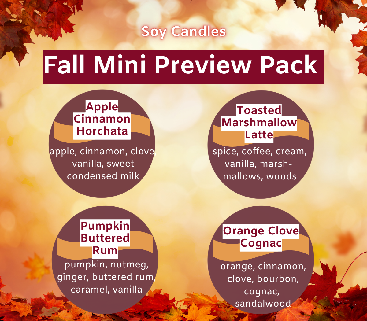 4 Mini Fall Candle Preview Pack  mini candle, mini candles, mini candle gift set, mini candle gift box, candle gift box set, candle gift set, candle set, candle gift box, candle gift, gift box set, gift box