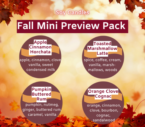 4 Mini Fall Candle Preview Pack  mini candle, mini candles, mini candle gift set, mini candle gift box, candle gift box set, candle gift set, candle set, candle gift box, candle gift, gift box set, gift box