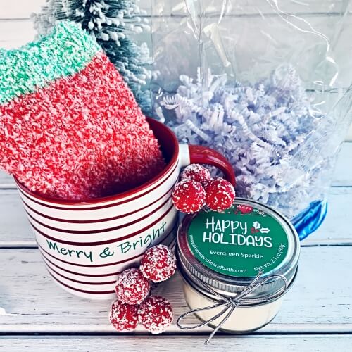 Mini Candle with campfire mug and cozy sock gift set
