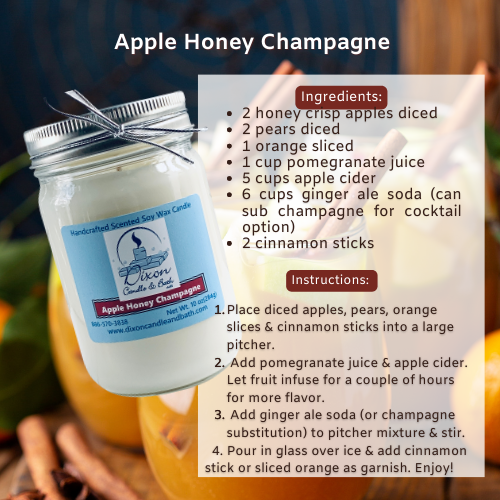Apple Honey Champagne Scented Candle with Drink Recipe